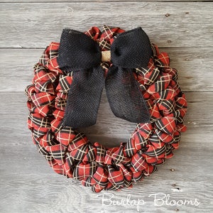 Plaid Christmas Wreath, Plaid Burlap Wreath, Christmas Burlap Wreath, Holiday Wreath, Christmas Decor, Rustic Wreath, Wreaths