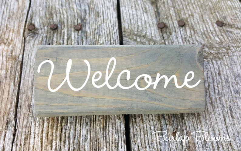 Handmade Welcome for Door Welcome Sign for Burlap Blooms/' Wreaths Wreath Decor Gray Stain