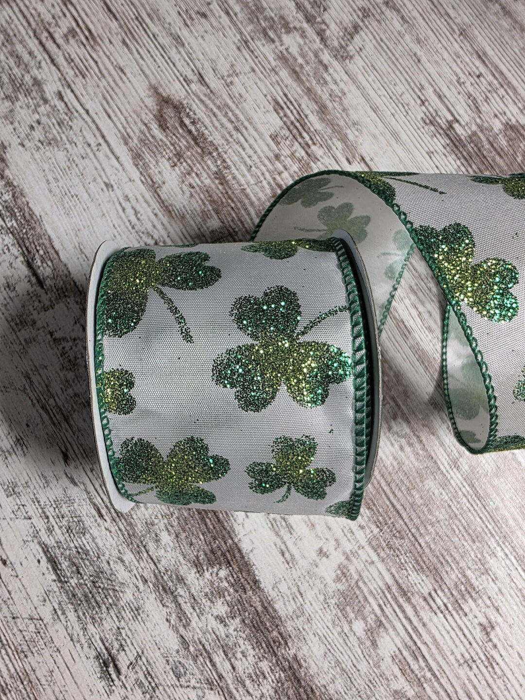 Glitter Shamrock Ribbon 2.5 in X 6 Yards Wired Green St. Patrick's Day ...