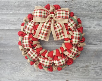 Christmas Wreath, Holiday Wreath, Plaid Wreath, Seasonal Wreath, Burlap Wreath, Christmas Burlap Wreath