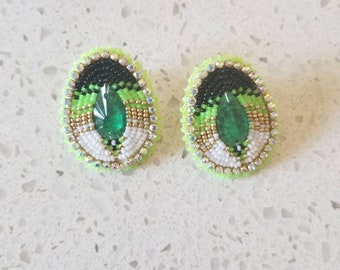 green tear drop earrings