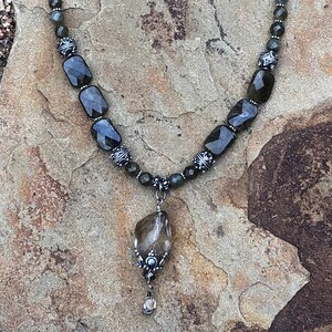 Rauchquarz Facettierter Anhänger Halskette Bali Sterling Silber Labradorit Perlen Edelstein Halskette Jeans Schmuck