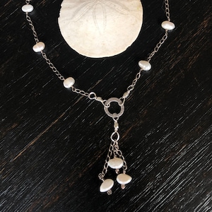PMC Fine Silver Pendant Necklace White Freshwater Pearls Sterling Silver Cable Chain June Birthday Gift Jeans Jewelry Sundance Style