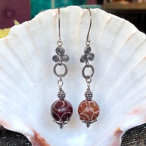 Sterling Silver Dangle Earrings with Bali Silver and Carved Howlite Bead