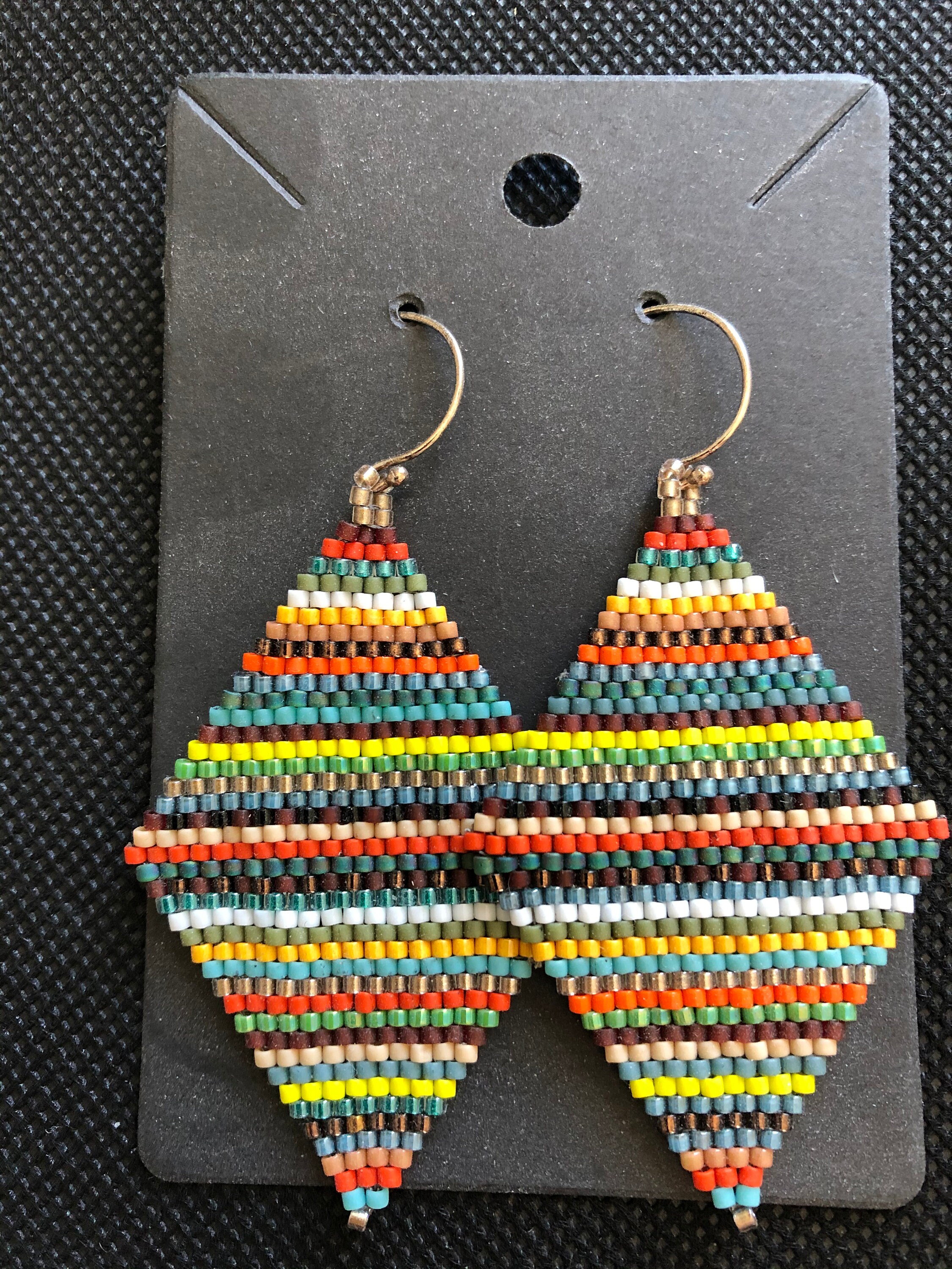 ビーズ織りイヤリング カラフルストライプ 南西部風 スターリング