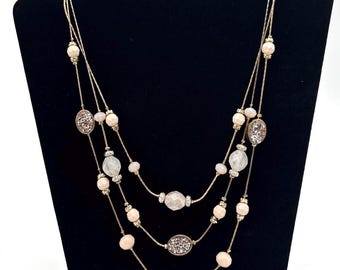 Vintage NY driestrengs illusie gouden ketting met witte kristallen, boho-stijl, 53 cm