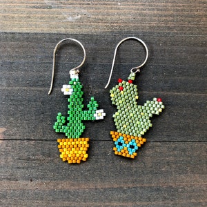 Beaded Cactus Peyote Stitch Earrings