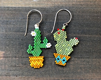 Beaded Cactus Peyote Stitch Earrings