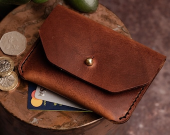 Cartera / Monedero / Cartera de cuero hecha a mano / Botón con botón / Cuero de 5 oz de peso pesado