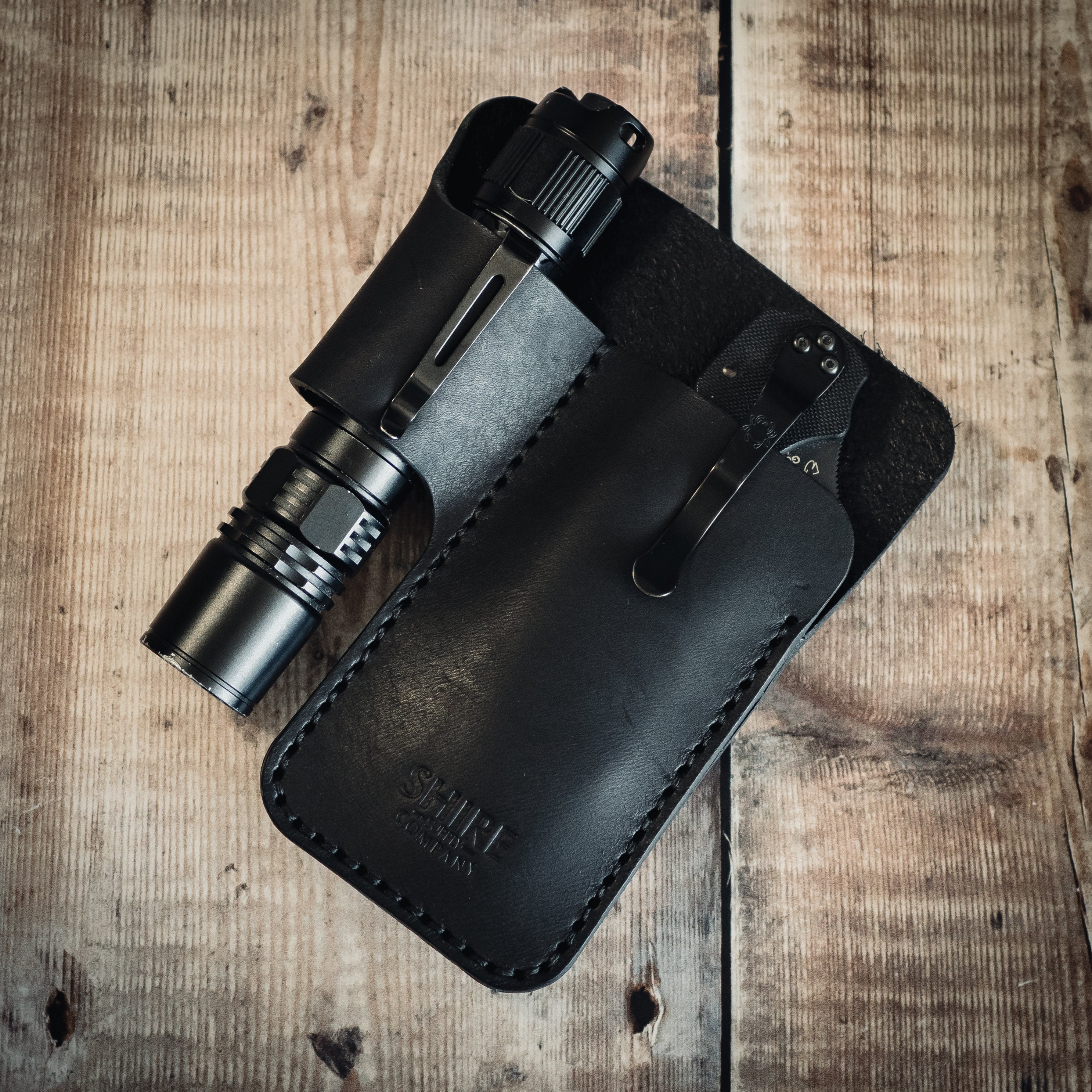 EDC Leather Knife Pouch Every Day Carry Knife Flashlight Etsy