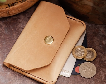 Cartera / Monedero / Cartera de cuero hecha a mano / Broche a presión / Cuero de 5 oz de peso pesado