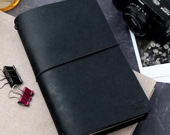 Travellers notebook - Large Moleskine Cahier - Midori notebook cover, Refillable journal, Free Personalisation