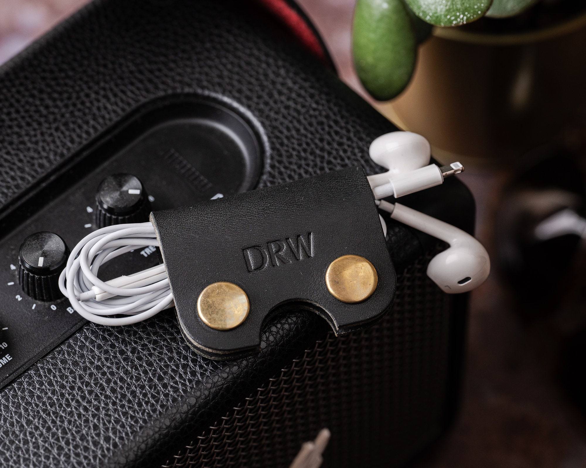 Personalised Leather Headphone Cable Tidy
