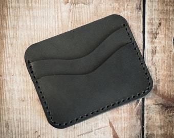 Cartera de cuero delgada para tarjetas - Cartera sencilla - Negro y tostado quemado