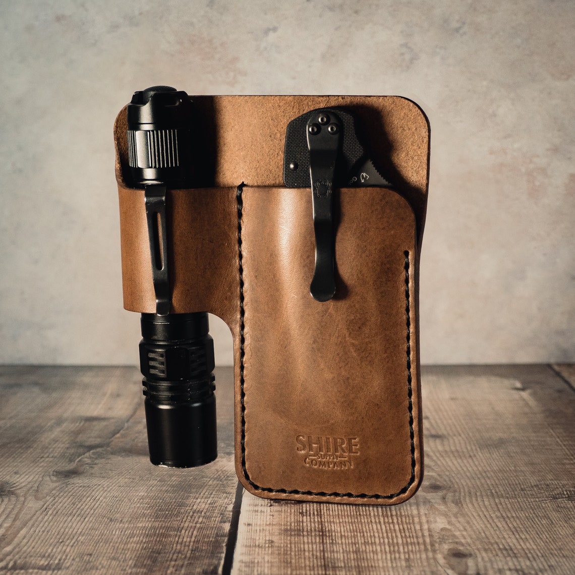 EDC Leather Knife Pouch Every Day Carry Knife Flashlight Etsy
