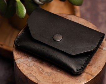 Cartera / Monedero / Cartera de cuero hecha a mano / Broche a presión / Cuero de 5 oz de peso pesado