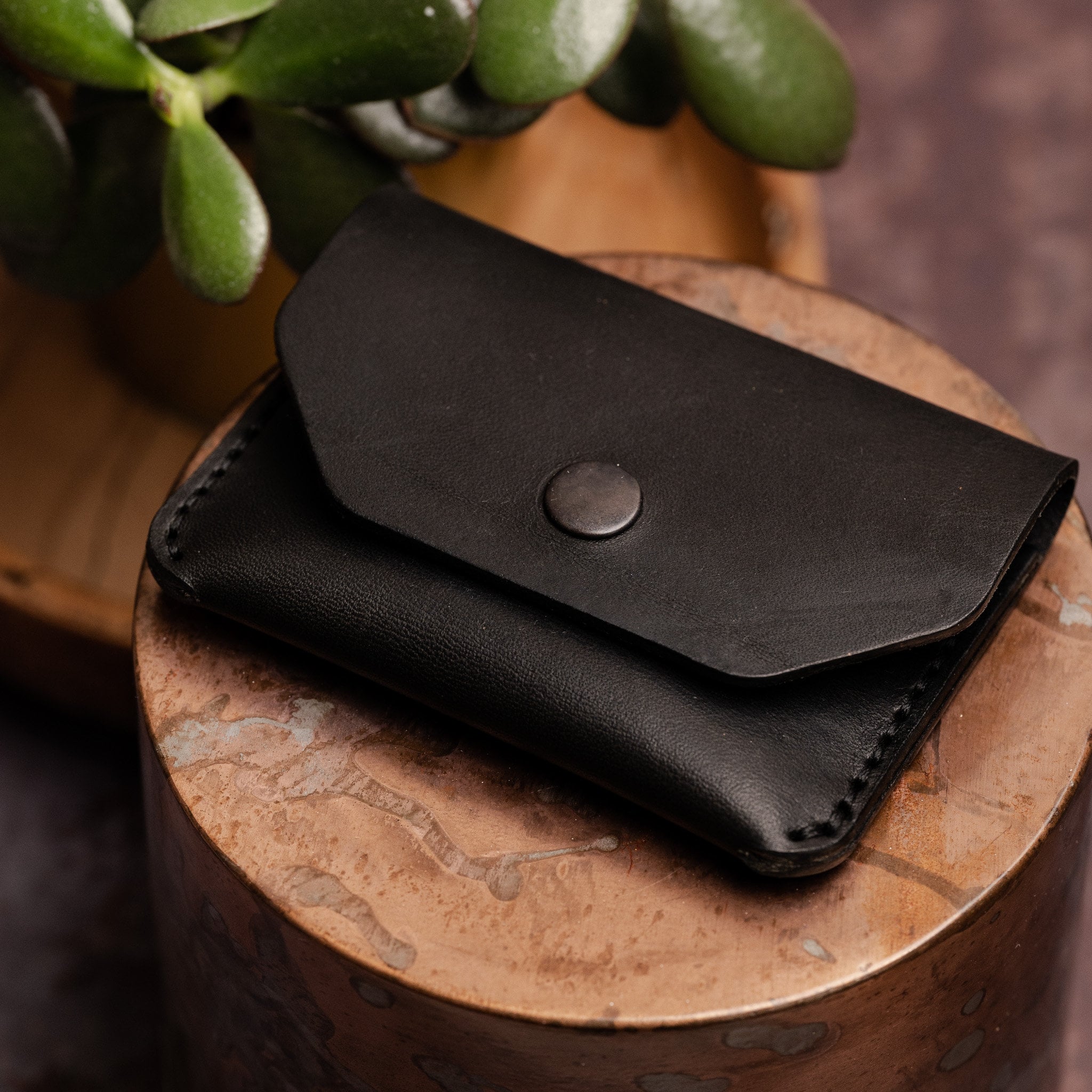 Men's snap leather wallet with coin pouch