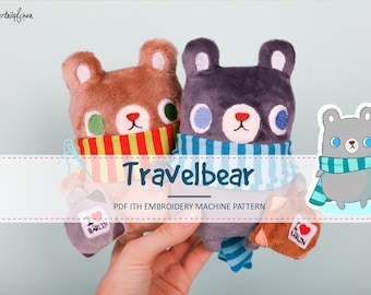 Sewing Pattern ITH embroidery and Tutorial Travel bear handmade silberknoepfchen