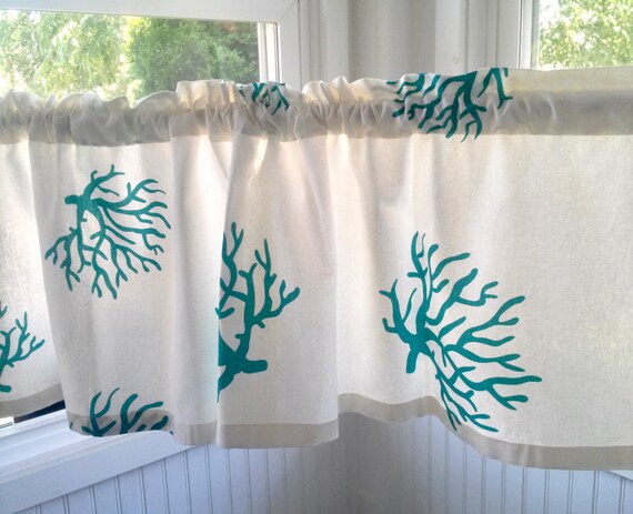 Teal Valanceteal And Cream Valancecostal Valance Valance Etsy