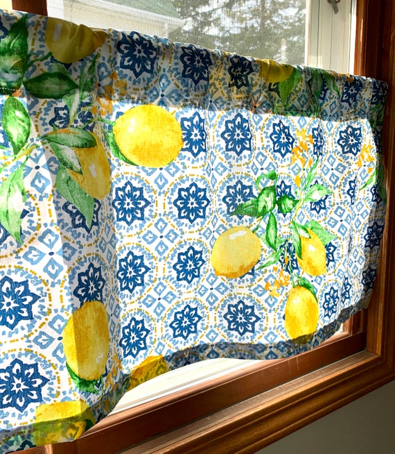 Country Kitchen Curtains Lemon Blue Farmhouse Country Kitchen Curtains Lemon, Blue And Green Kitchen Curtains