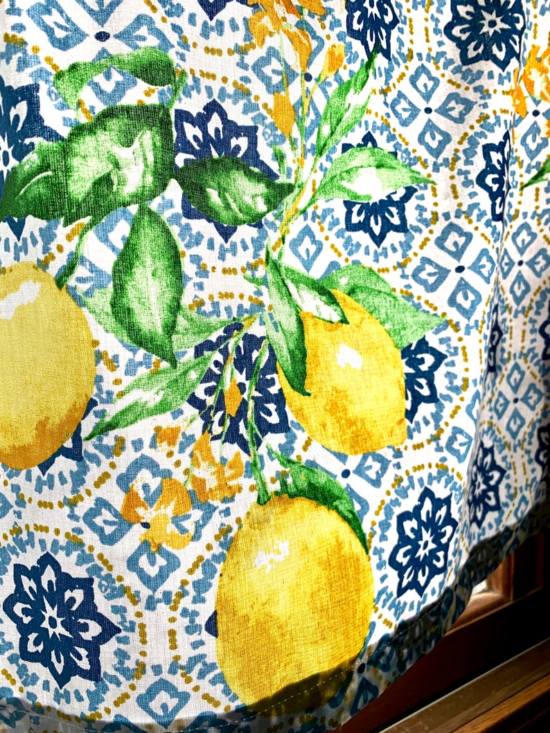 Country Kitchen Curtains Lemon Curtains Blue Farmhouse Etsy