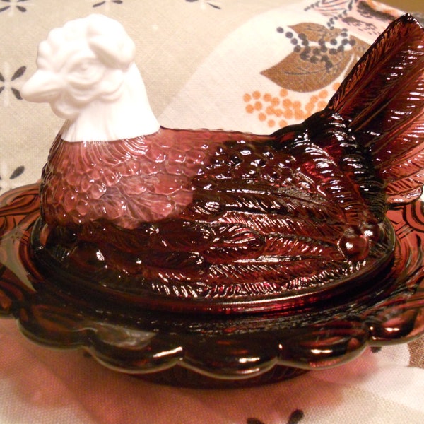 Amethyst Glass Covered Hen Dish