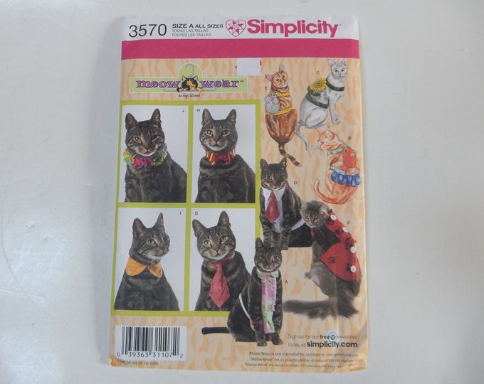 Simplicity Pattern 3570 Meow Wear, Cat Fashions Etsy
