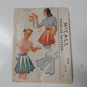 May include: Vintage McCall's Printed Pattern 1312 for Misses' Aprons. The illustration shows two women wearing aprons with different designs. The pattern includes a diagram of the apron designs. The pattern is marked "One Size" and "25¢".