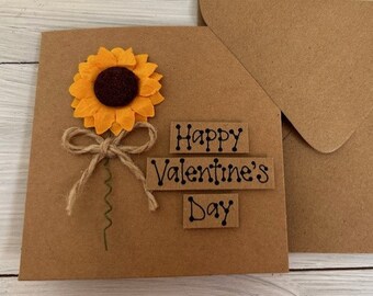 Personalised Valentines Card with Sunflower Handmade Rustic