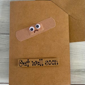 Personalised Get well Soon Card Humorous Handmade Googly Eyes with Plaster Band Aid