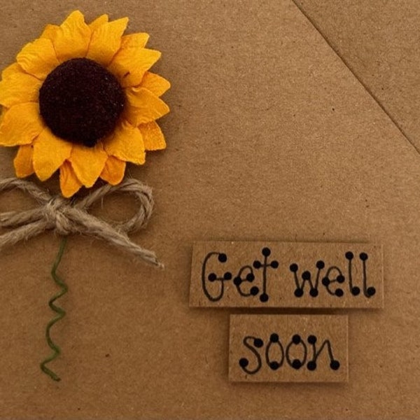 Personalised Handmade Get Well Soon Card with Sunflower