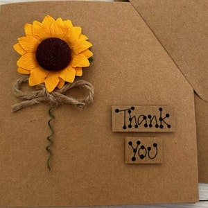 Personalised Thank You Card with Sunflower Rustic Handmade