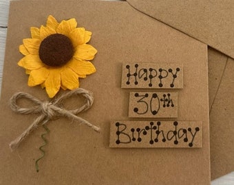 Personalised Name Sunflower Happy 30th 40th 50th 60th 70th 80th 90th 100th Birthday Card Handmade Rustic