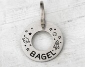 Donut Bagel Ring dog tag custom two-sides -gift - Customized Pet ID Tag - Name Tags - Personalized Pet ID Tags, Space id tag