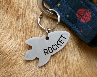 Rocket Dog Tag: Engraved Stainless Steel Space ID Tag