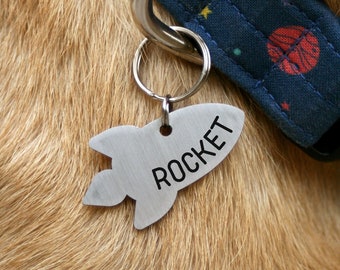 Custom Rocket Dog Tag: Stainless Steel Space Pet ID
