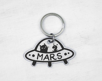 UFO Cat ID Tag: Stainless Steel Alien Kitty Pet Tag