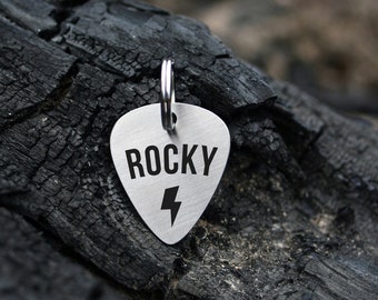 Plectrum Dog Tag: Stainless Steel Guitar Pick Pet ID Tag