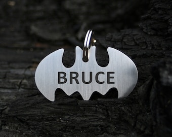 bat dog tag, bat symbol pet tag, bruce tag, deep engraving, does not dye the dog's fur