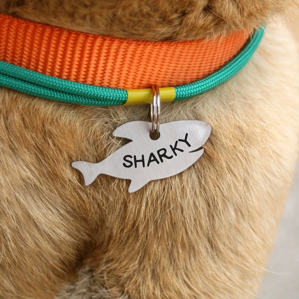 shark pet id tag, shark dog tag, customized pet tag, pet identification collar tag, double sided shark charm pet tag, shark fin