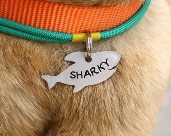 shark pet id tag, shark dog tag, customized pet tag, pet identification collar tag, double sided shark charm pet tag, shark fin