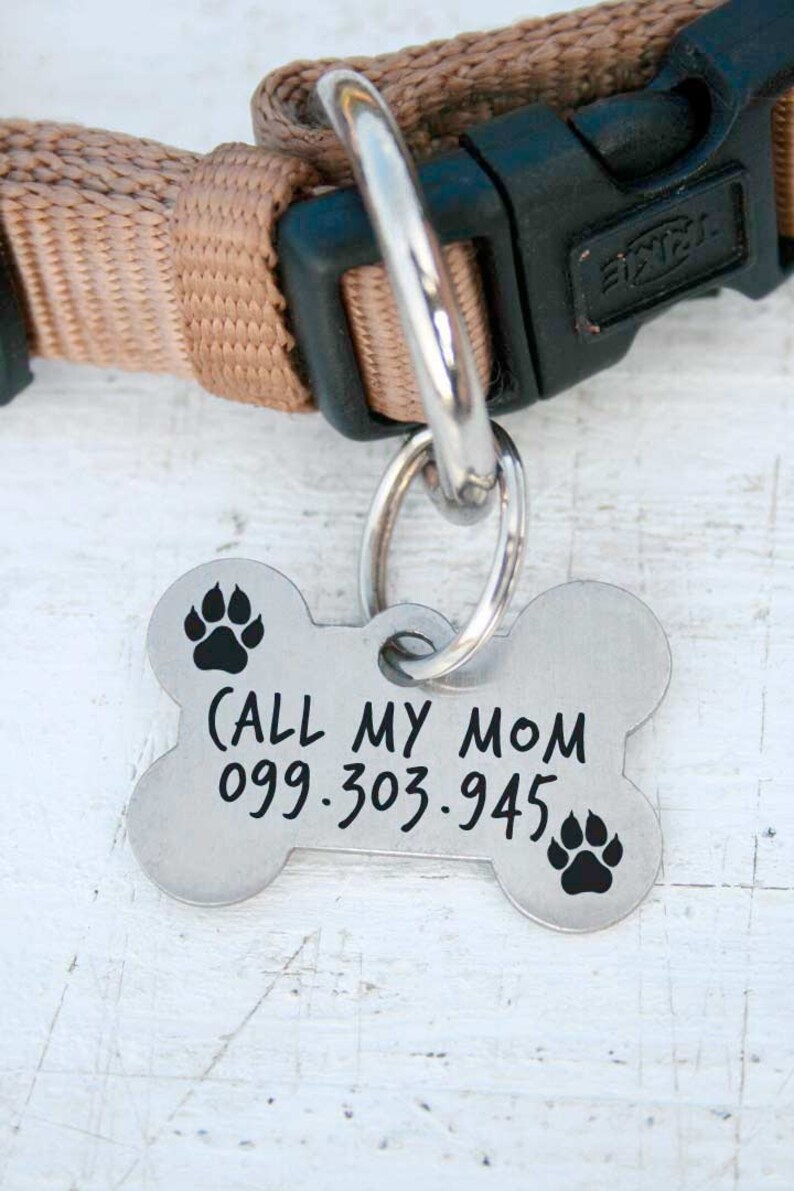 call my mom dogtag rescue,pettag i will lick you keep calm i/'m lost idtag Bone Dog Tag -Customized Pet ID Tag