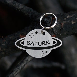 planet saturn dog tag, space id tad, rocket pet id tag, deep engraving