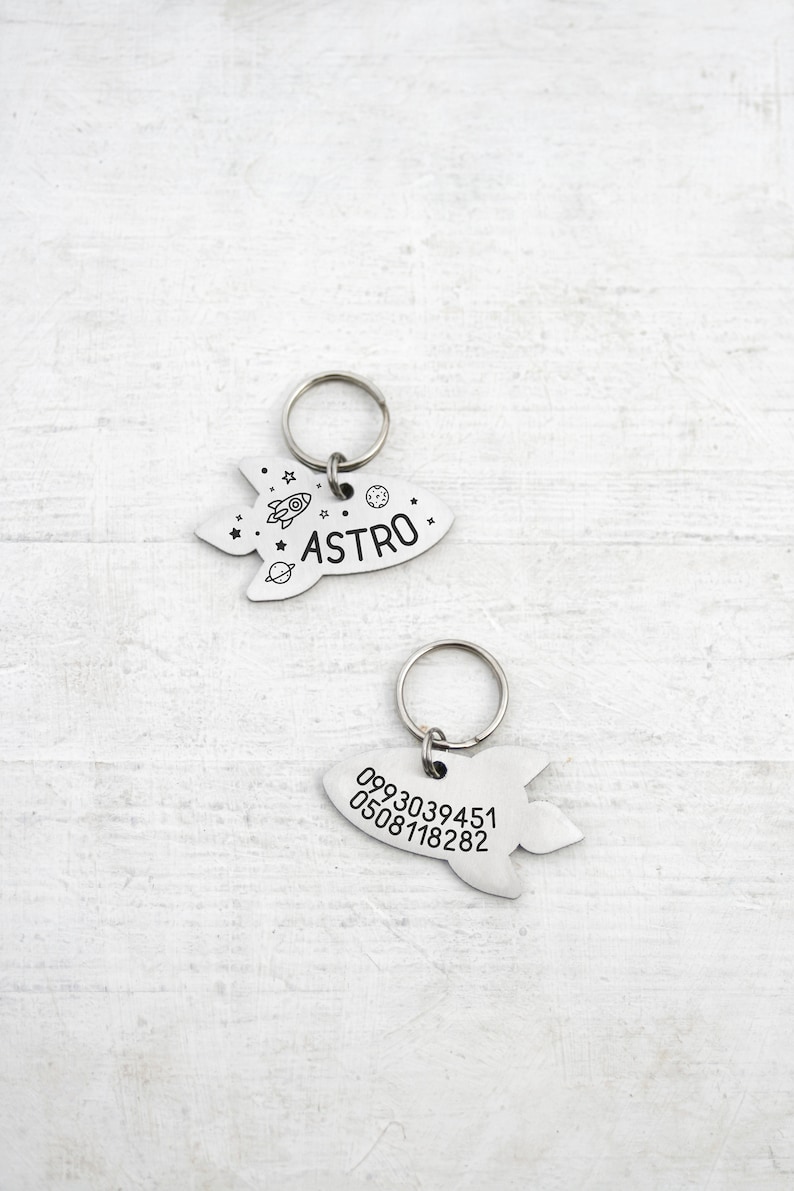 Rocket Dog Tag Space Custom Two Sides Tag Identity Dog Etsy