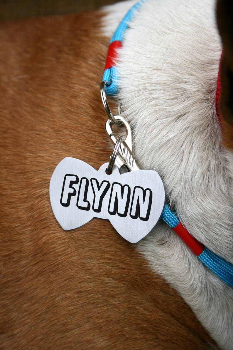 Bow tie dog tag custom twosides gift Customized Pet ID Tag Etsy