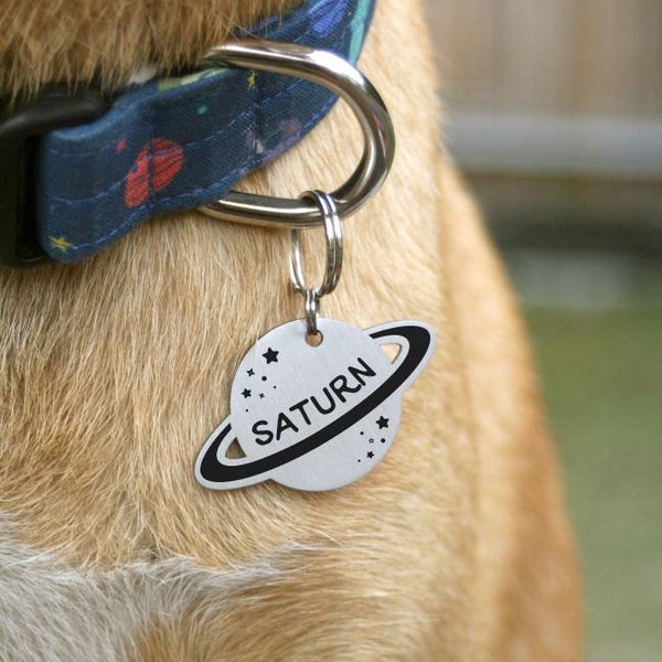 planet saturn dog tag, space id tad, rocket pet id tag, astro, apollo