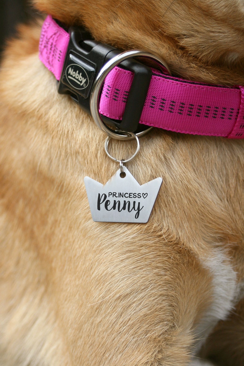 Crown pet id collar tag engraved king dog id tag drama queen Etsy