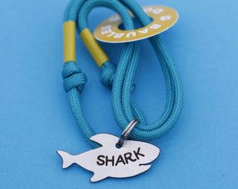 Shark Pet ID Tag: Custom Engraved Stainless Steel with Paracord Collar