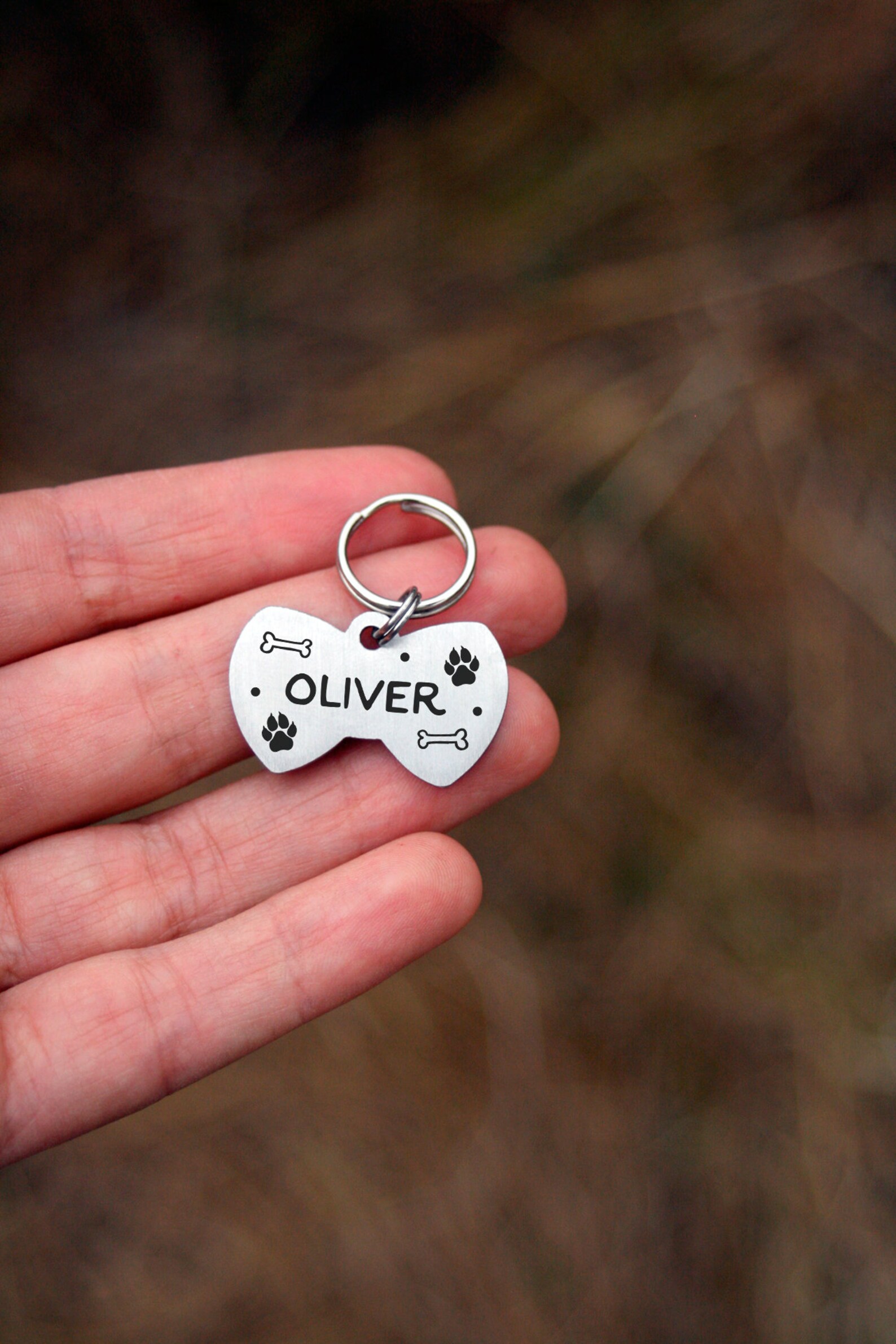 Bow Tie Dog Tag Custom Twosides Id Tag Pet Id Tag Bowtie Etsy
