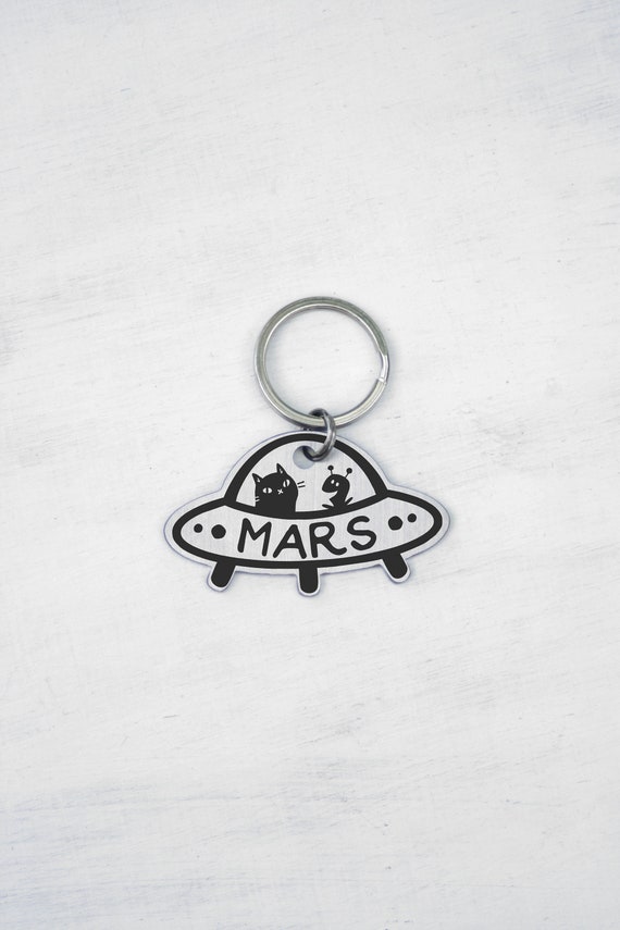 UFO Cat ID Tag: Stainless Steel Alien Kitty Pet Tag